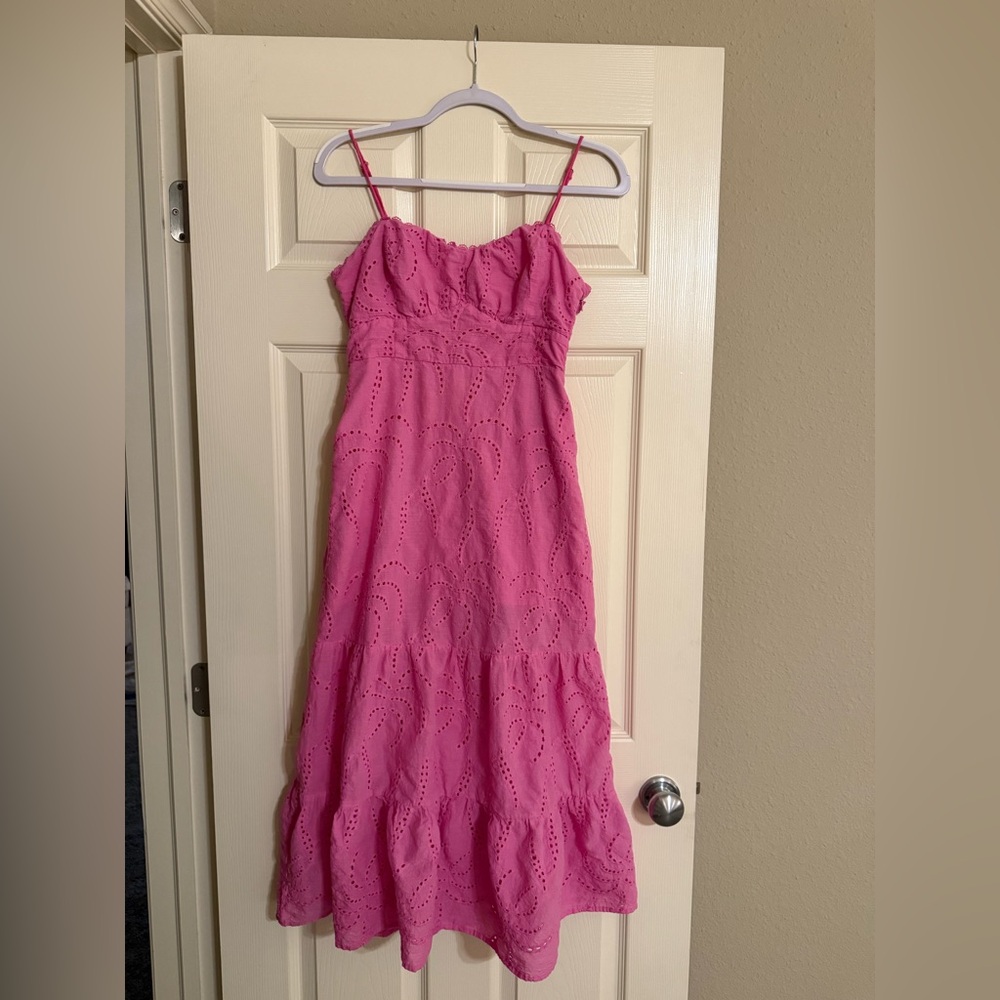Pink Spaghetti Strap Eyelet Women's Dress